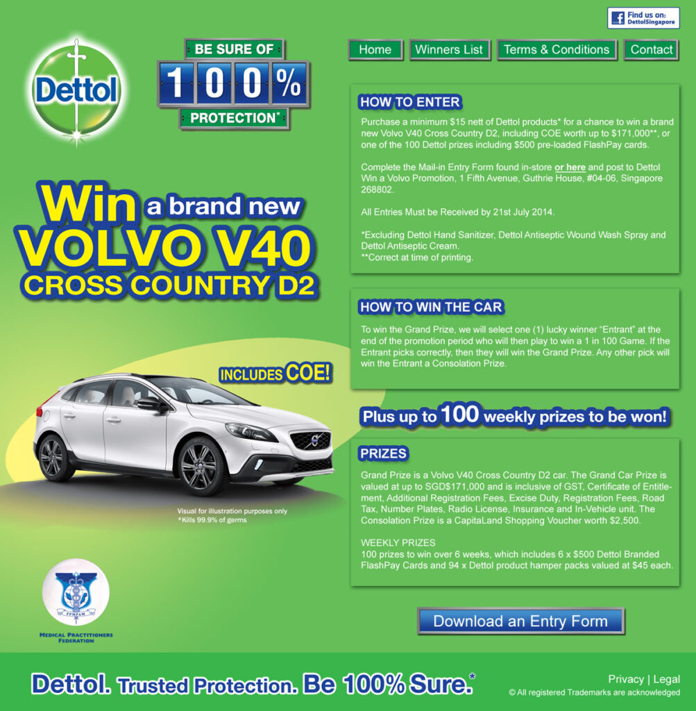 Dettol win a volvo website
